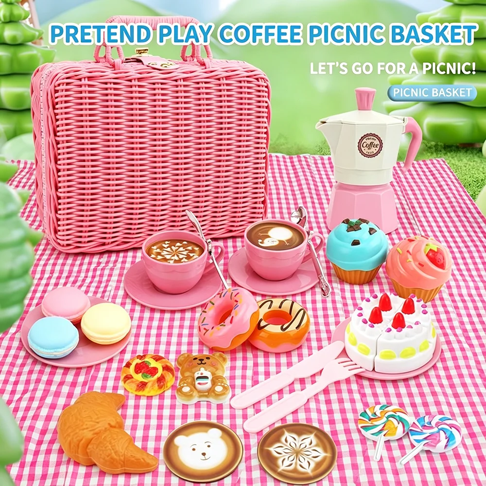 30個入り-子供用プレイハウスおもちゃ-シミュレーションコーヒーメーカー-ケーキテーブル-スナックアフタヌーンティーおもちゃセット-男の子と女の子へのギフト