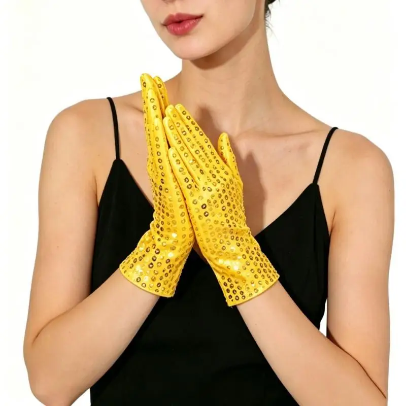 1 Paar glitzernde Tanzkostüm-Accessoires, silberfarbene, glänzende Netzhandschuhe für Bühnenauftritte, Partys, Halloween-Kostüme, Cosplay, Damen. – Detail 1