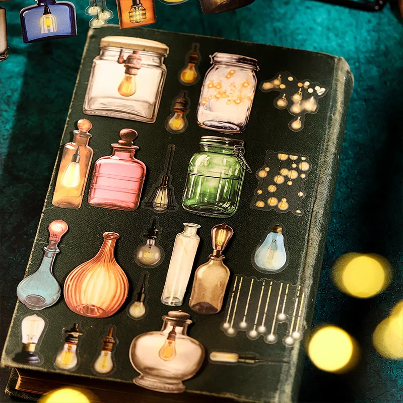 

1 упаковка/2 упаковки, декор, креативный коллаж, звездный свет в бутылке, серия 4, дизайн, винтажная тема, набор наклеек для люминесцентных