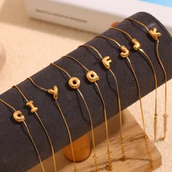 Stainless Steel 26 Initial Letters Bracelet for Women Gold Plated Cute Small Chunky A-Z Pendant Bracelet Birthday Jewelry Gift