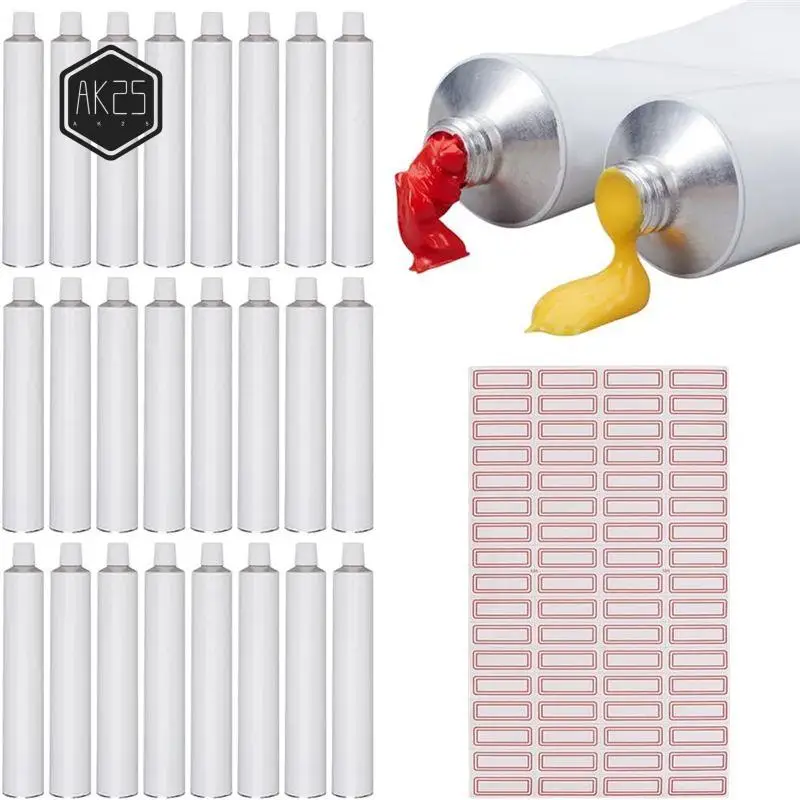 

AK25-24Pc Белые пустые тубы для масляной краски 60 мл, пустые алюминиевые тубы для краски, пустые тубы для зубной пасты/краски с 1 листом самоклеящейся пленки
