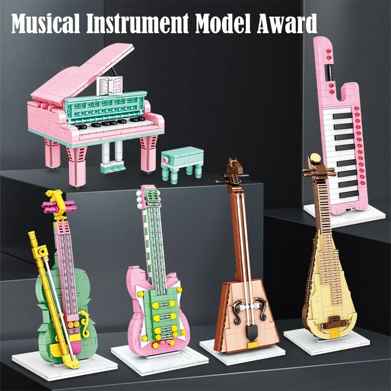 City Mini Musical Violin Piano Instrument Building Blocks Friends Musician Guitar Enlightenment Educational Bricks Toys for Kids