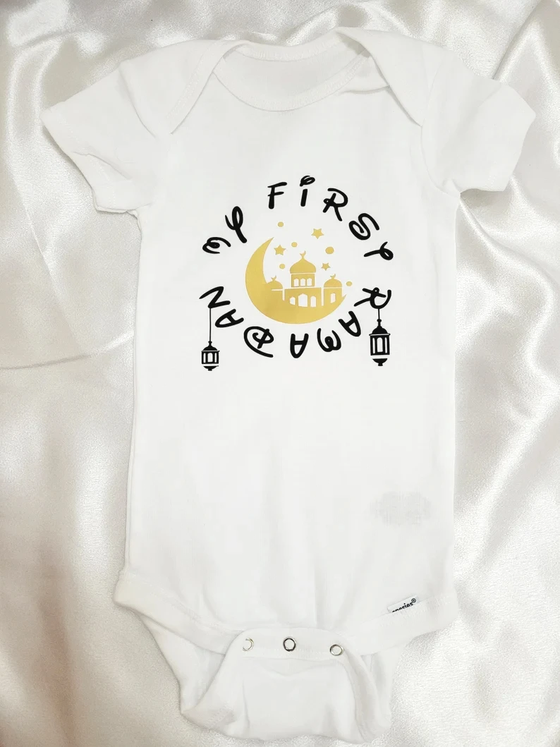 20025 New Cotton My First Ramadan Onesie Bodysuit Muslim Baby Ramadan Gift Decoration Romper Eid Al-Adha Islam Eid Iftar Gift