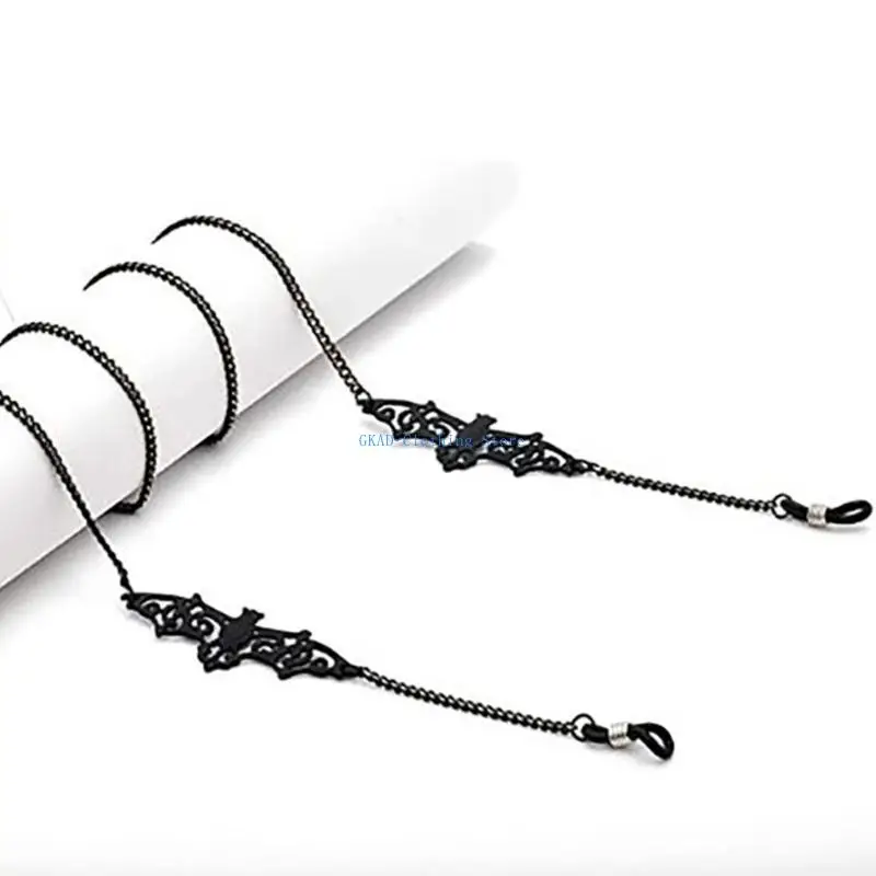 

N0PE Black Bat Glasses Chain Unique Spiders Pendants for Gothic and Halloween Party Photo Props