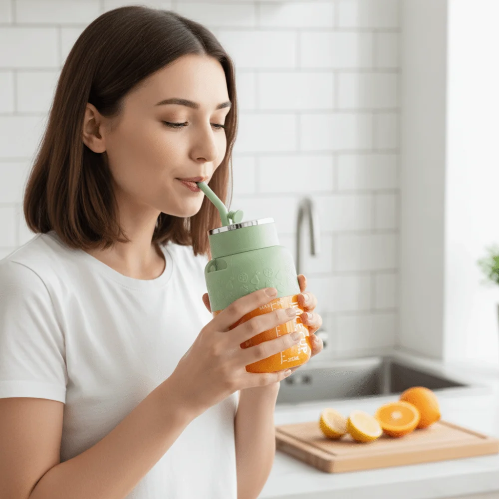 800 ML Portable Juicing Bucket Large Capacity Long Battery Life Electric Juice Maker Wireless with Straw and Strap Juicer Cup