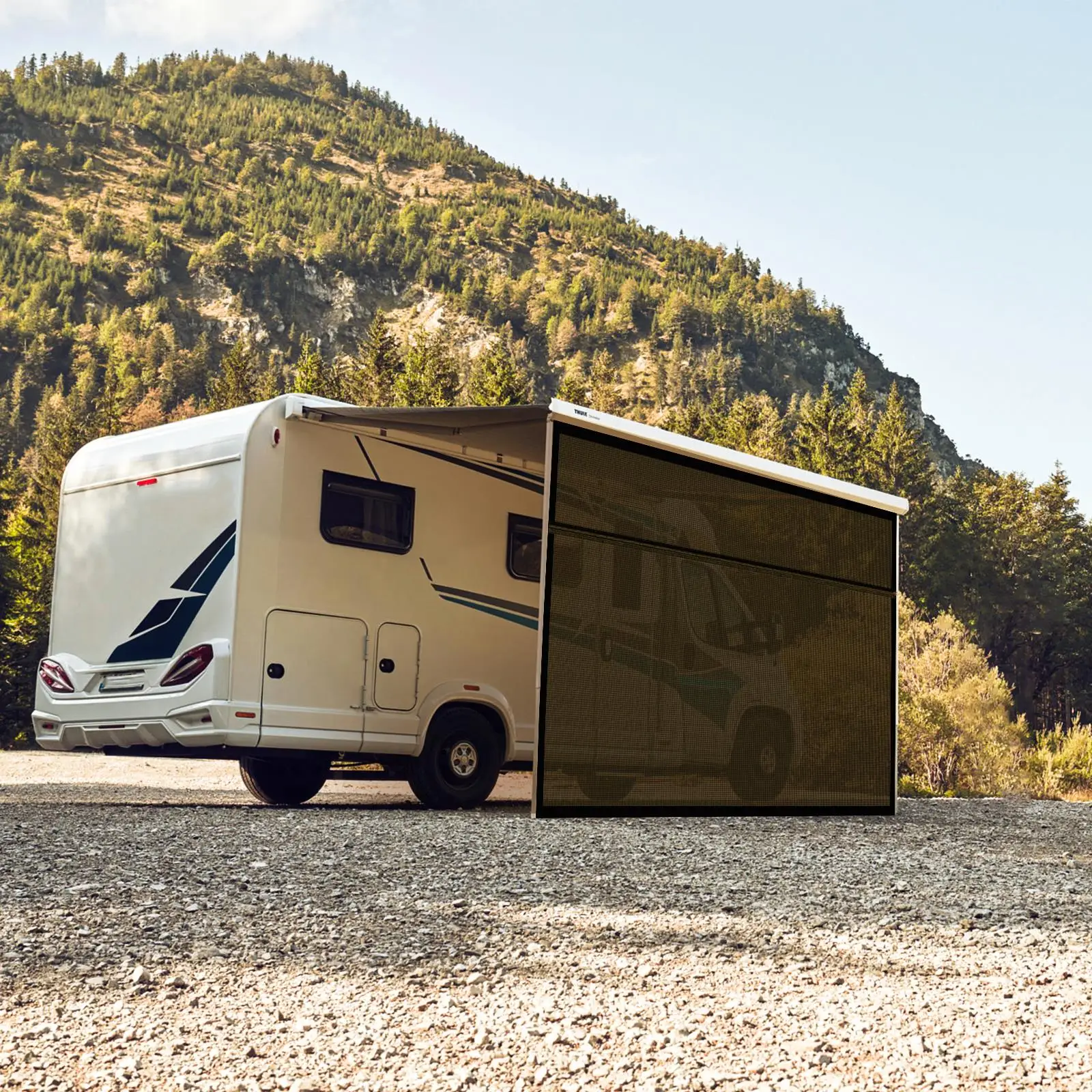 RV Awning Shade Screen 12' x 8' - Black Mesh UV Blocker Sunshade Kit for motorhome Camper Travel Trailer