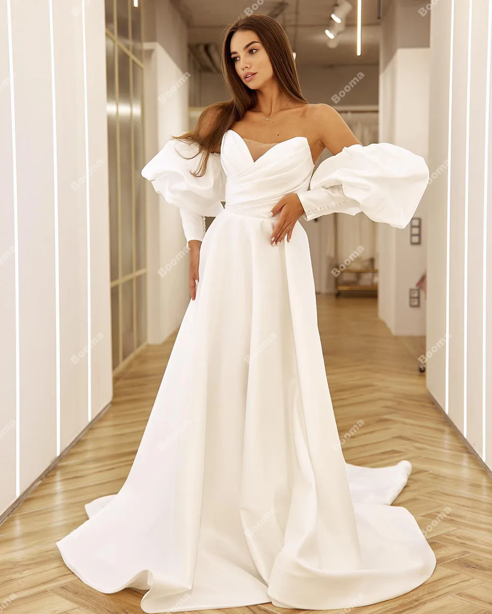 Booma-vestidos de novia con manchas simples para mujer, vestidos de novia de línea A con mangas abullonadas, vestidos de novia de fiesta de noche, 2023