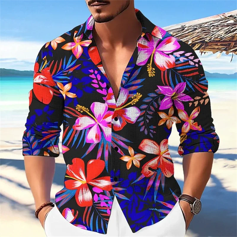 

Button Shirt Fashion Men Floral Beer Summer HD Pattern Long Sleeve T Shirt Top Men Luxurious Comfort Soft Soft Quality Material