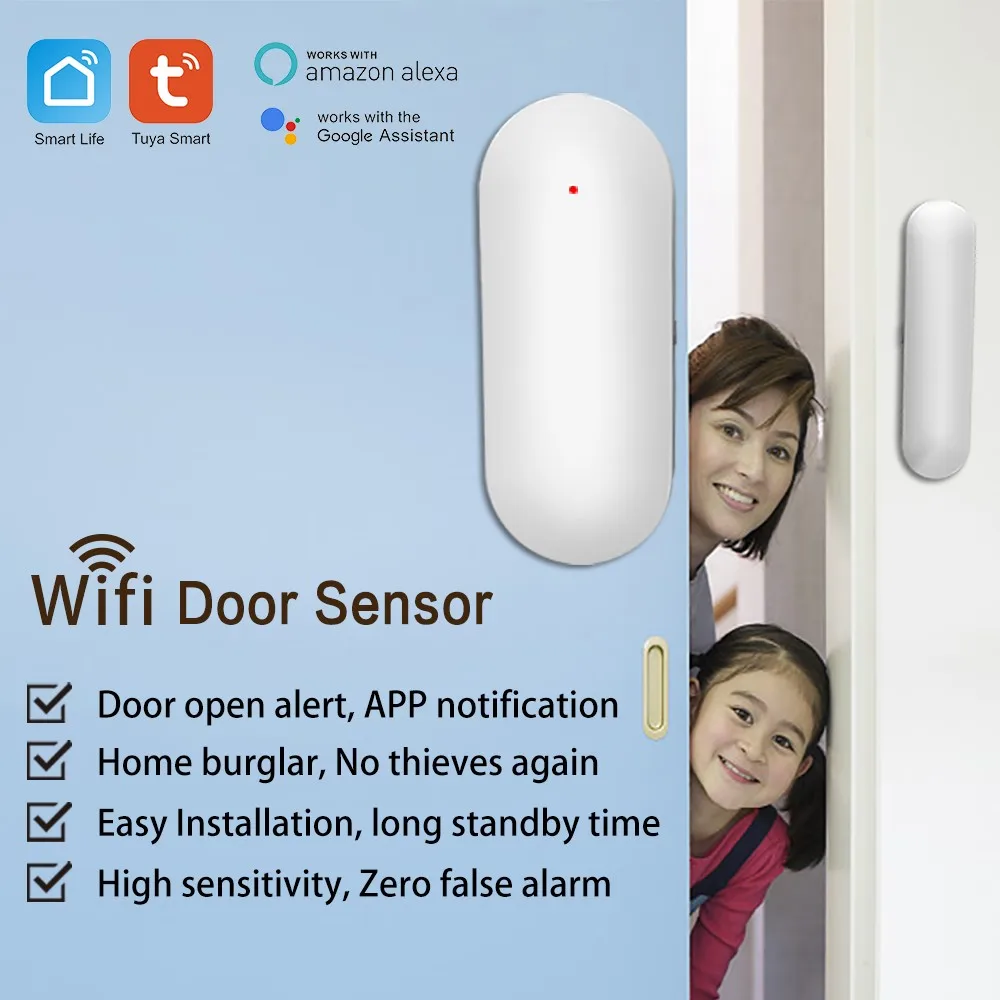 MULO Tuya 스마트 홈 와이파이 문짝 창 경보 센서, 보안 보호 시스템, 스마트 라이프 앱 제어, 구글 및 알렉사와 작동