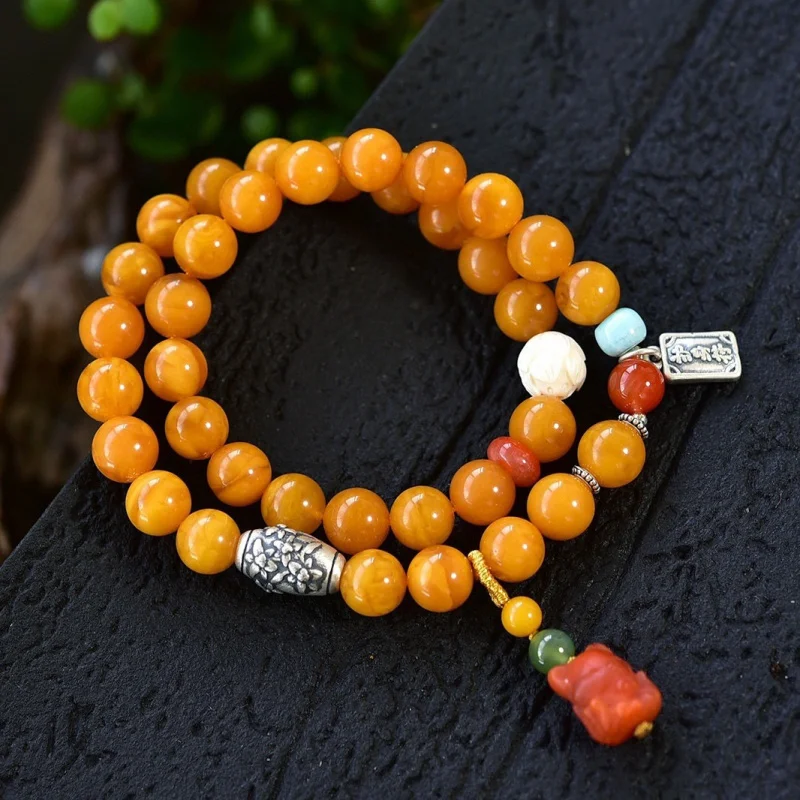 

Natural Two-Circle Flower Wax Bracelet Russian Genuine Old Amber