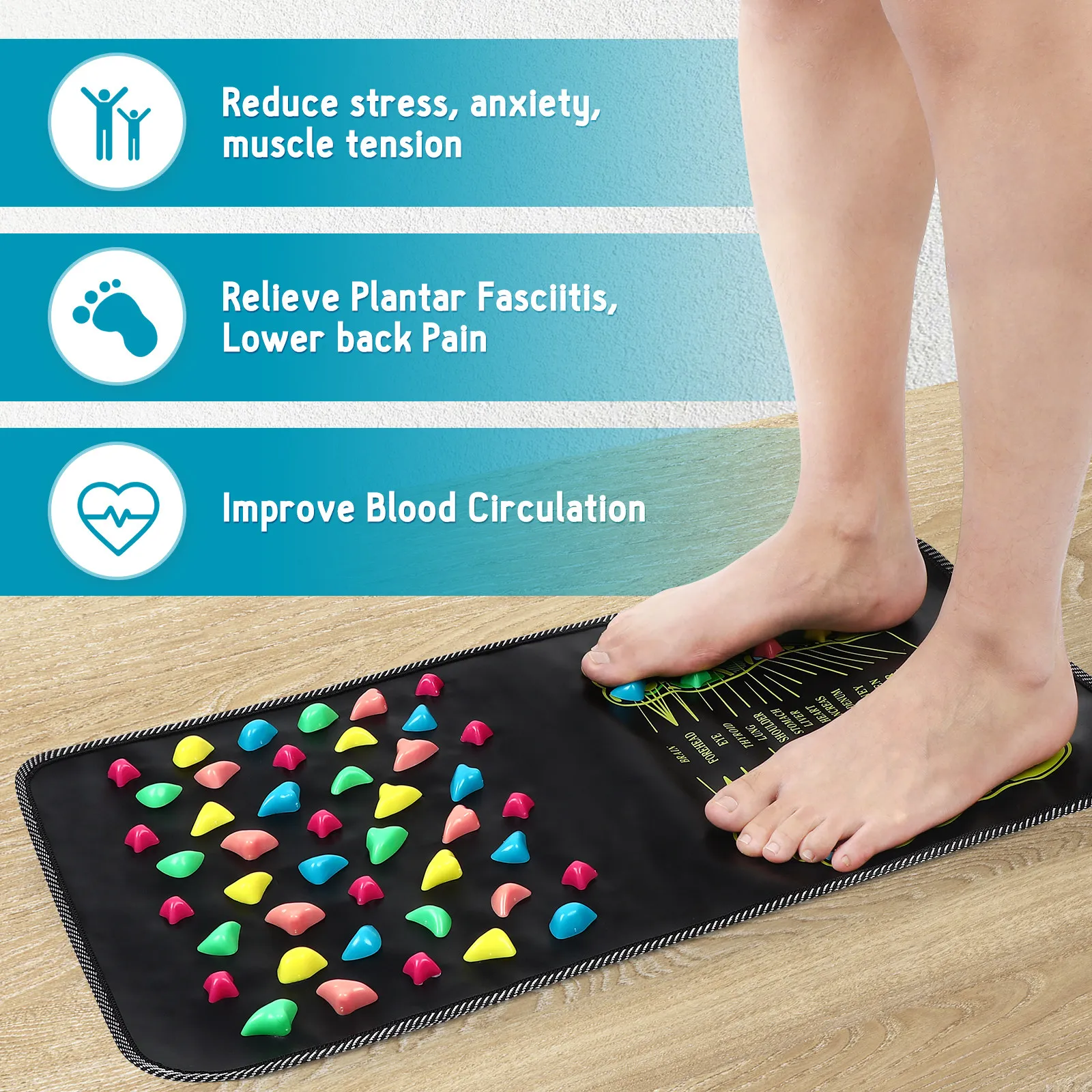 1Pcs Foot Massage Mat Stone Foot Sole Massager for Home Body Care Relaxation Pain Relief Acupressure Point Activation Tool