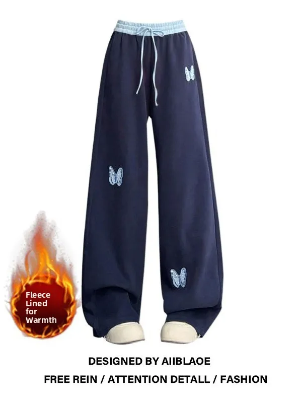 

Большие размеры, американские лоскутные повседневные брюки, женские осенне-зимние широкие брюки с прямым вырезом на талии, утягивающие брюки