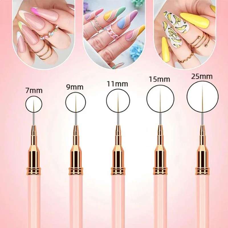 Conjunto de pincéis para arte em unhas, 5 unidades, linhas alongadas, desenho, pintura em gel uv, caneta de design de unhas, ferramenta profissional de manicure