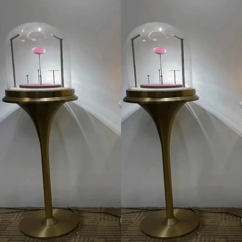 

Stainless steel luxury jewelry display cabinet round glass cover table crafts