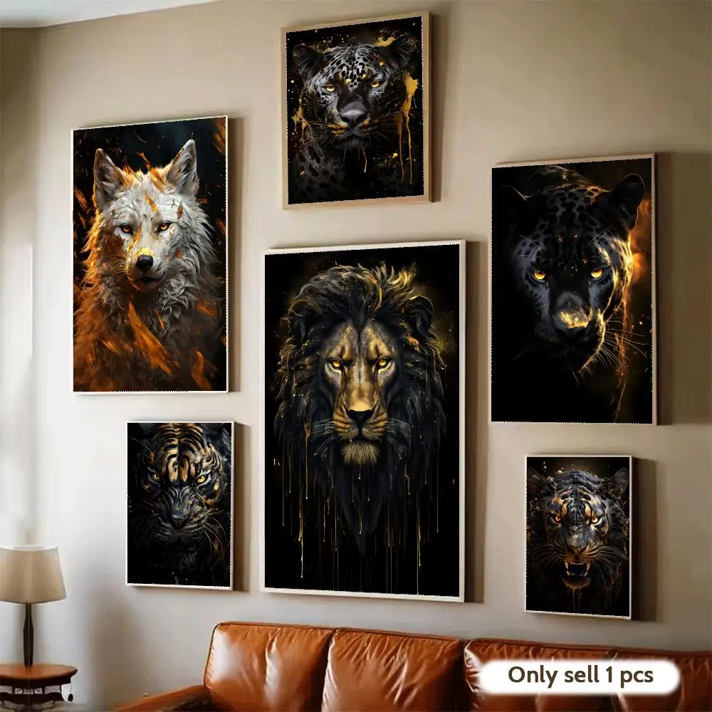 Black And Gold Panther Painting Poster Waterproof Wall Art Sticker for Home Bar Decoration