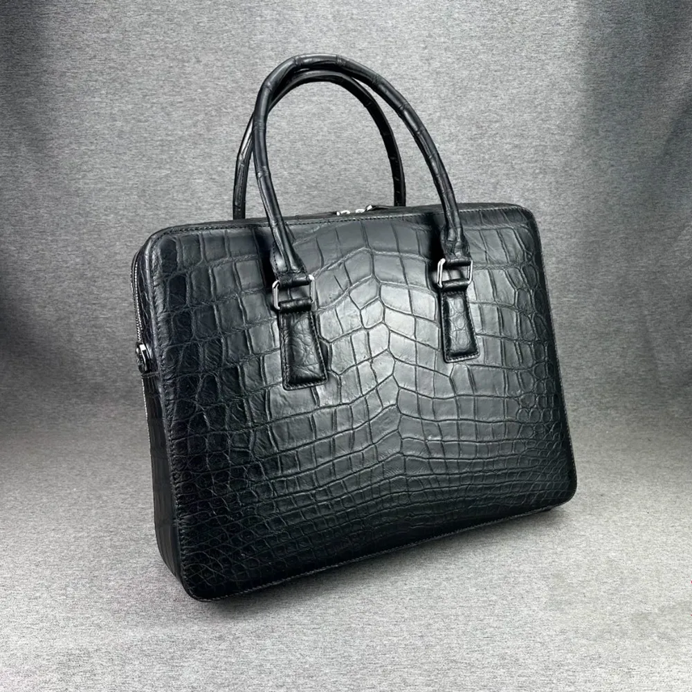 Exotic crocodile leather business office laptop briefcase authentic real crocodile leather men's large hand-held shoulder bag