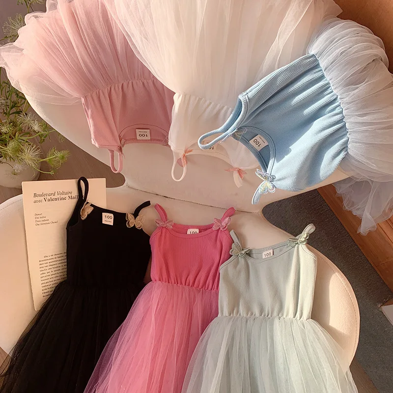 

Girls' Halter Butterfly girls' dress Beach Princess Dress Children's pompadour dress Summer all-matching base dress