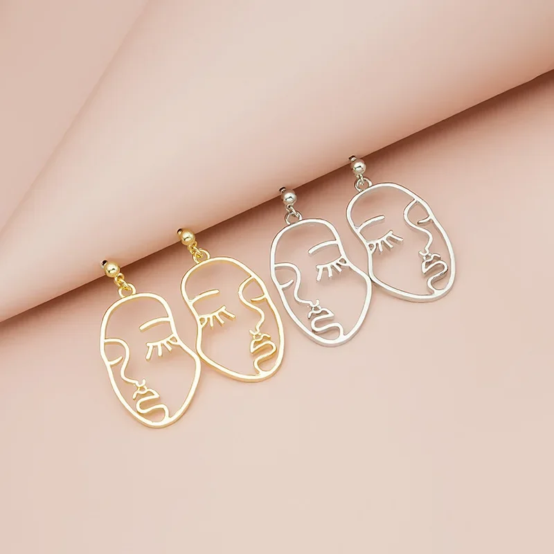 Human Face Dangle Drop Earrings for Women Korean Golden Silver Color Metal Earrings Wedding Party Fashion Jewelry Wholesale Gift