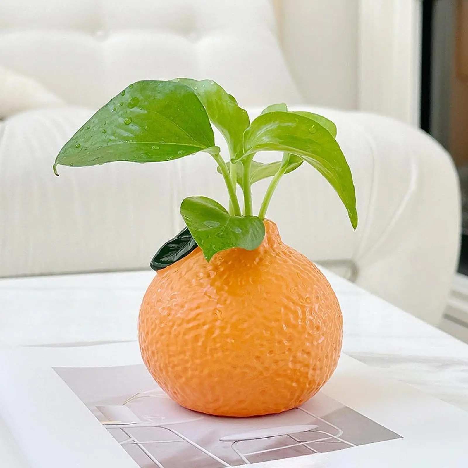 Orange Shaped Flower Vase Desktop Home Decor Display Hydroponic Vase for Side Table Dried Flowers Wedding Living Room Fireplace