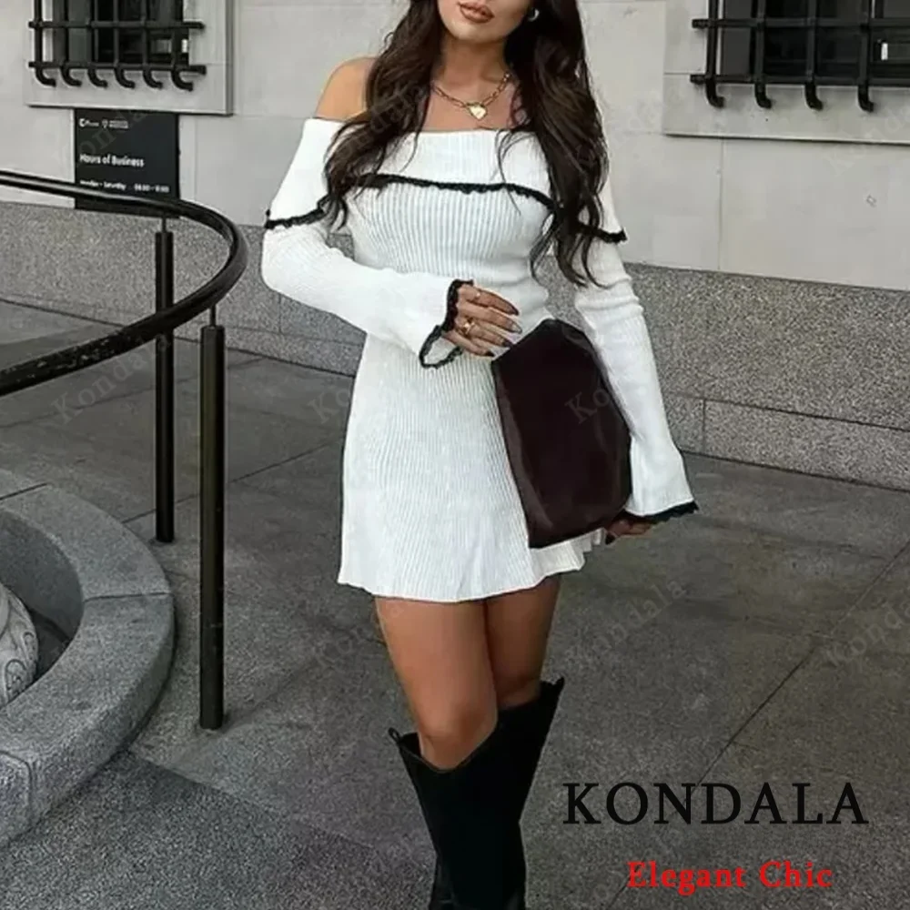 فستان KONDALA للسيدات أنيق منسوج قصير عاري الكتفين بدون حمالات فستان نحيف موضة ربيع خريف 2025 فستان نسائي مثير للشارع العالي