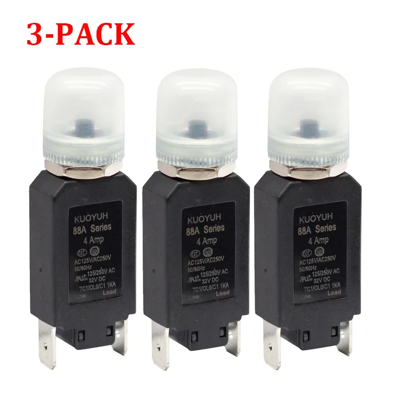 3 PCS KUOYUH 88A 3A 4A 5A 6A7A8A10A12A14A15A16A Overload Protector Circuit Breaker Button Switch Mount 32V DC Overload Switch