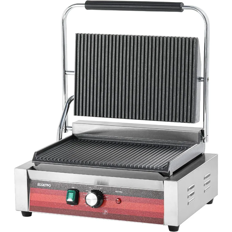 業務用電気パニーニプレスグリル、溝付きエナメルプレート付き、家庭用キッチンに最適、朝食サンドイッチの作りに最適