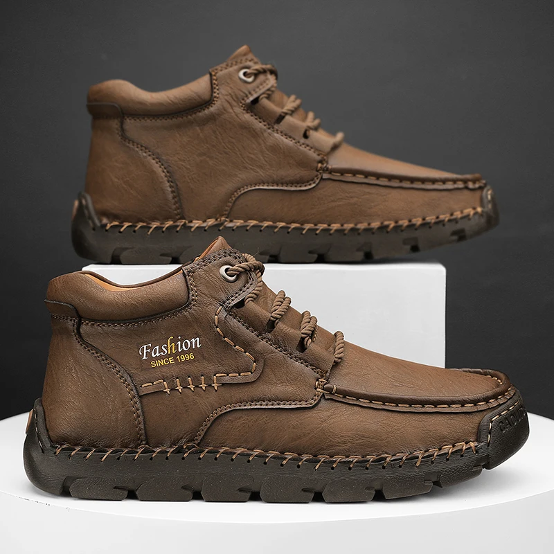 

Hand Sewn Thick Soled Casual Work Shoes for Autumn Winter Simple Atmospheric Anti Slip Wear-resistant Warm