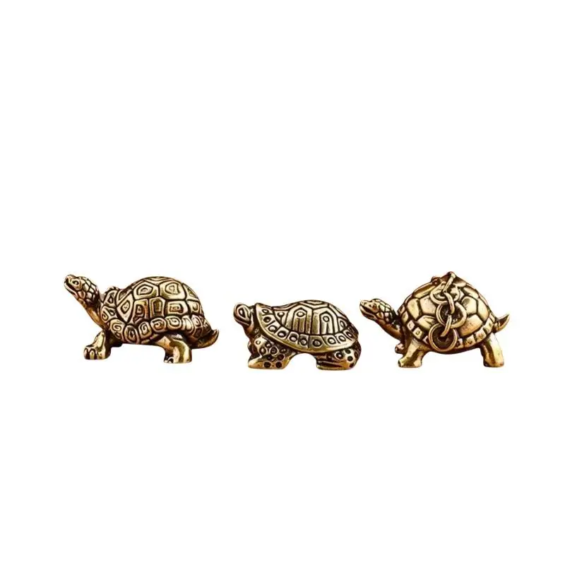 [T] Solid Brass Mini Turtle Figurine Vintage Tea Pet Decor For Desk, Tea Table & Micro-Landscape Accent Desk Fengshui Ornament