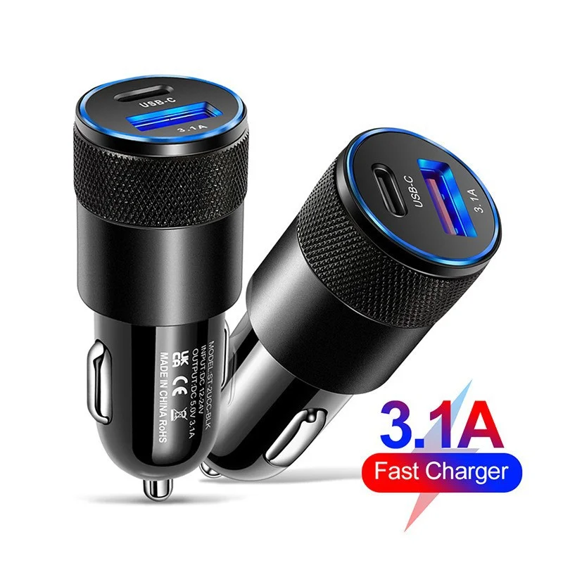 

2pcs/Set Dual Port PD USB-C Car Charger 15W Fast Charging Adapter Universal For iPhone 17 16 Pro MAX For Samsung Android