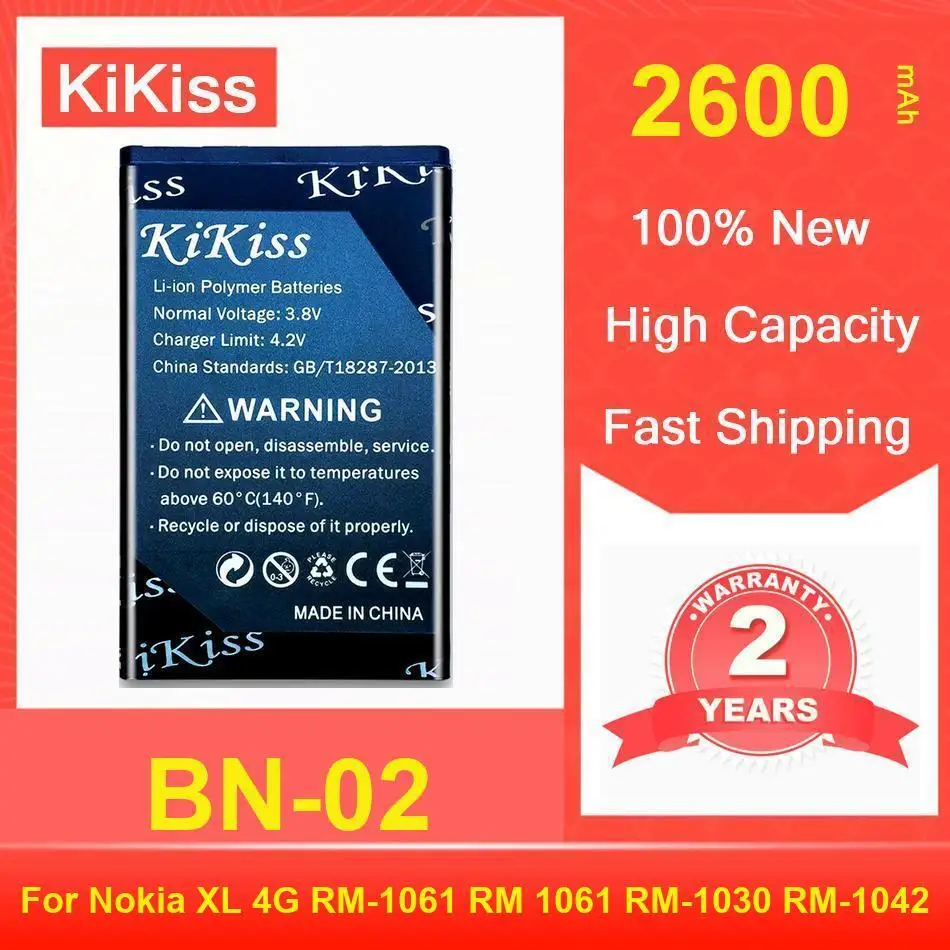

Kikiss Battery 2600Mah BN-02 For Nokia XL 4G RM-1061 RM 1061 RM-1030 RM-1042