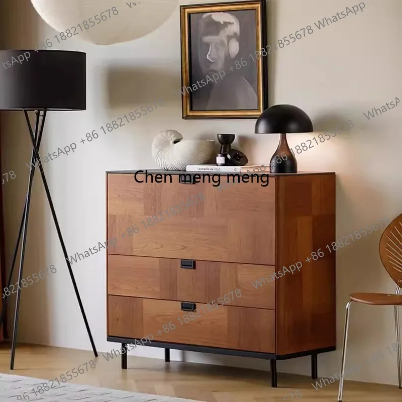 

Medieval French retro solid wood chest sofa TV modern parquet side cabinet storage