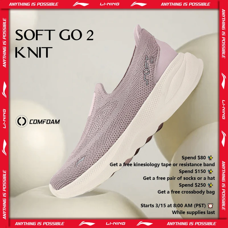

Li-Ning Women's SOFT GO 2 KNIT Slip-on Casual Walking Shoes Breathable Cushion Flexible LiNing Comfortable Sneakers AGLV018
