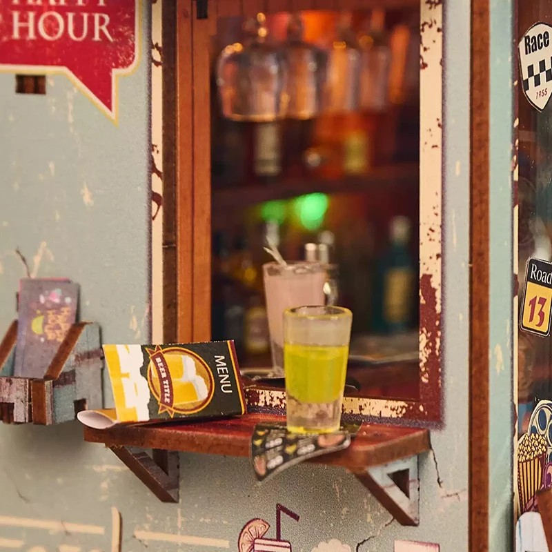 DIY Bier Club Puppenhäuser Blumenhaus Mini Möbel Kit Buch Ecke 3D Modell Montieren Spielzeug Kinder Erwachsene Geburtstag Geschenk Casa