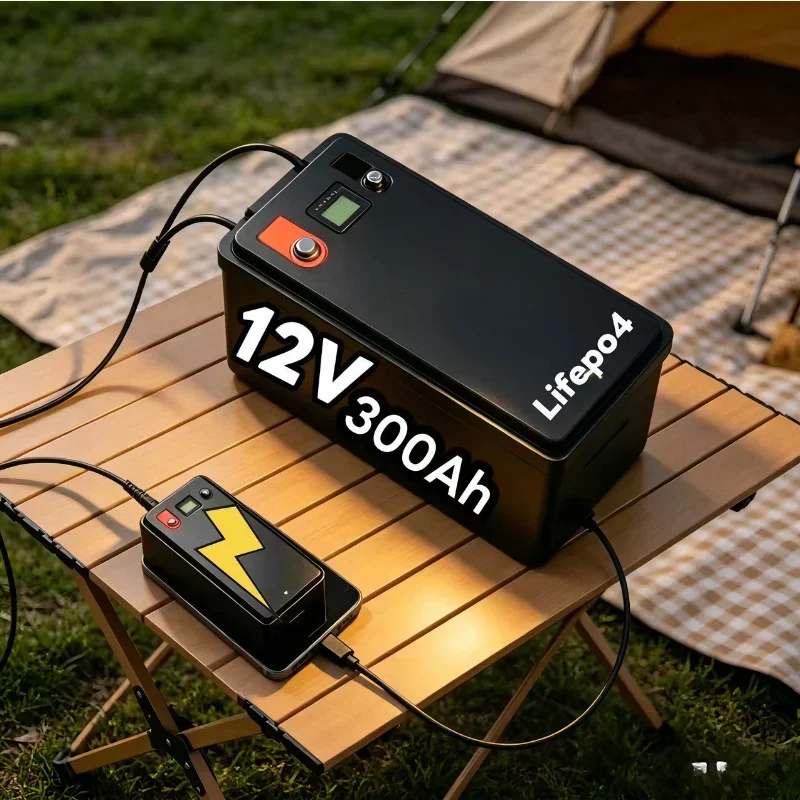 

12V 300Ah 3840Wh LiFePO4 Lithium Battery, built-in 200A intelligent BMS for full safety protection. This high-capacity rechargea