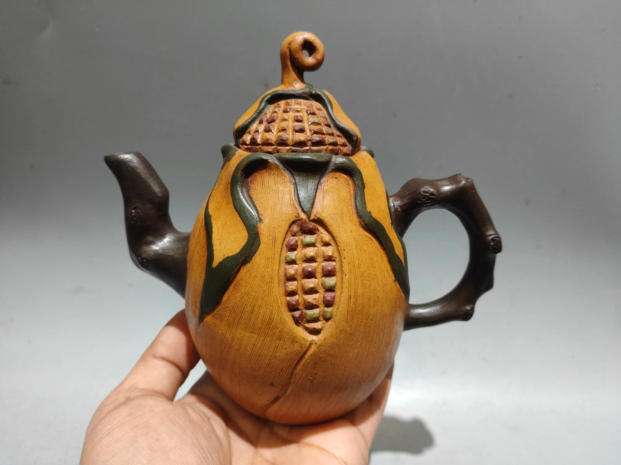 Unique Old Chinese YiXing Handcraft puyple Clay Teapot,corn pot, with mark, Free shipping