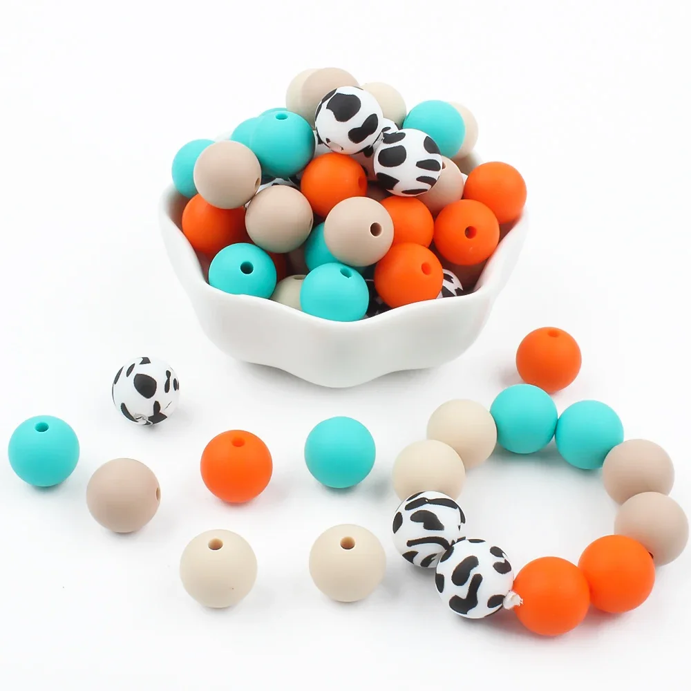 50pcs 12mm Baby Silicone Beads Necklace Teether Teething Toys DIY Babies Pacifier Clips Food Grade Silicone BPA Free Soothing