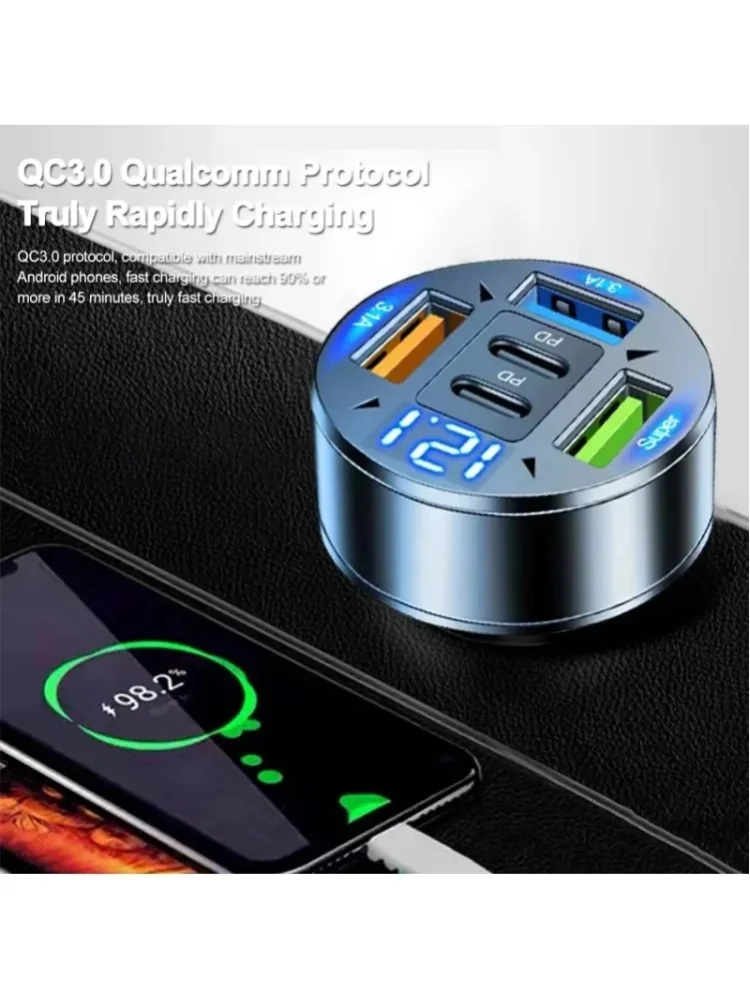 250W 5-in-1 PD QC3.0 Auto-Ladegerät Schnellladung USB-C für iPhone, Samsung Galaxy, iPad Pro, Mehrfach-Anschluss-Zigarettenanzünder-Adapter