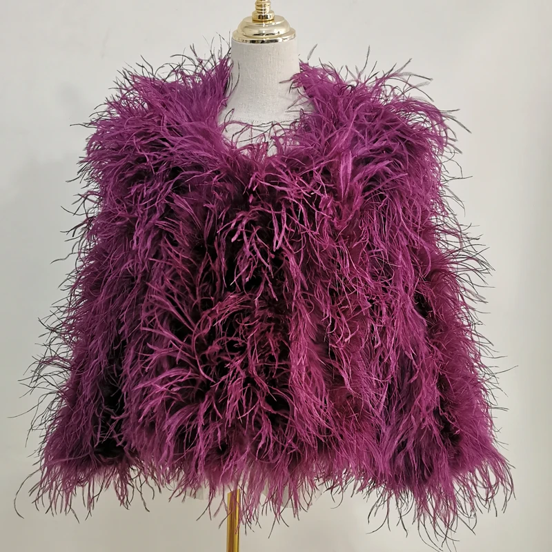 Winter Ostrich feathe Jacket Feather Coat Casual Long-sleeved Australia Imported feathe Jacket Ladies Nightclub Coat
