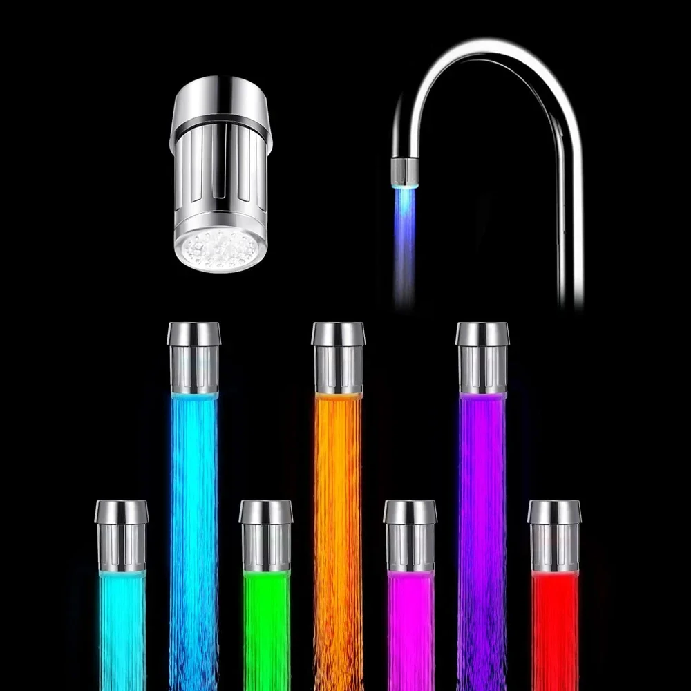 1-4PCS Change Automatically Water Saving 7-Color LED Faucet Head Glow Stream Light Faucet Aerator Tap Nozzle for Kitchen Bath
