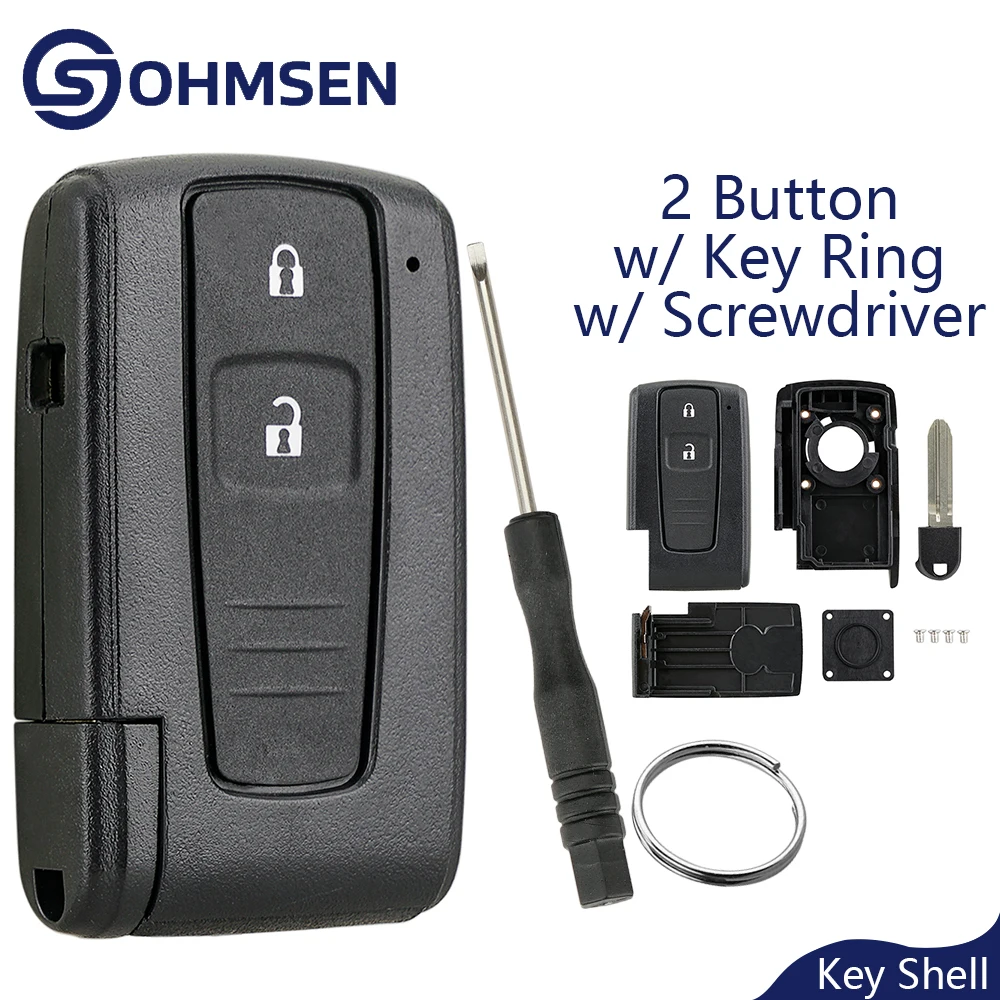 

OHMSEN чехол для дистанционного ключа с бесключевым доступом для Toyota Prius Corolla Verso, 2-кнопочный ремонтный корпус + необрезанное лезвие