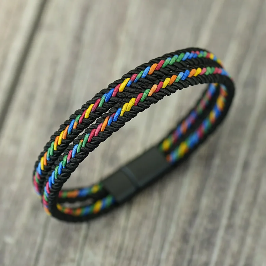 Noter New Pride Rainbow Braided Bracelet For Men Women Handmade Woven Rope Bangle Magnetic Clasp Wristband Versatile Jewelry