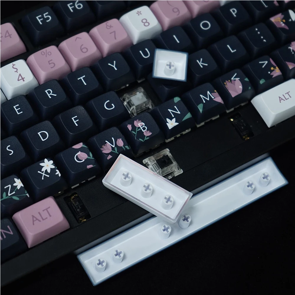 XDA PBT 꽃 Tulipa 키캡, 기계식 키보드, 블랙 핑크 키캡, Aula F87pro Crush80 Evo80 Gx87 Raven68, 127 키