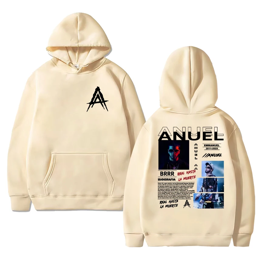 Anuel AA Real Hasta La Muerte 2025 غطاء مطبوع مزدوج الجوانب هوديس الرجال النساء خمر الهيب هوب الشارع الشهير للجنسين كنزة صوف
