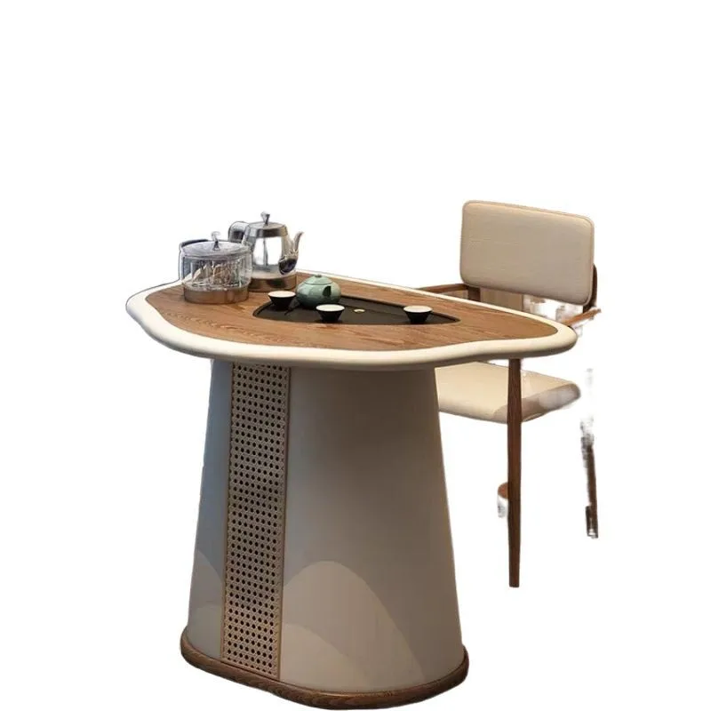 

Special-shaped balcony household small tea table rock slab solid wood cream wind kung fu tea table simple modern table and chair