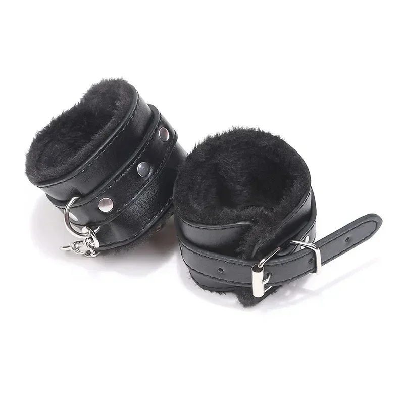 Esposas de felpa sexis de cuero PU para mujer, brazalete de tobillo, accesorios sexuales fetiche para Cosplay, juego de adultos Bdsm, lencería Sexy fetiche