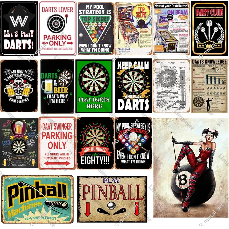 

Play Darts Metal Sign Tin Plate Vintage Metal Wall Stickers Retro Style Shabby Metal Plaque Tin Sign for Man Cave Club Bar Decor