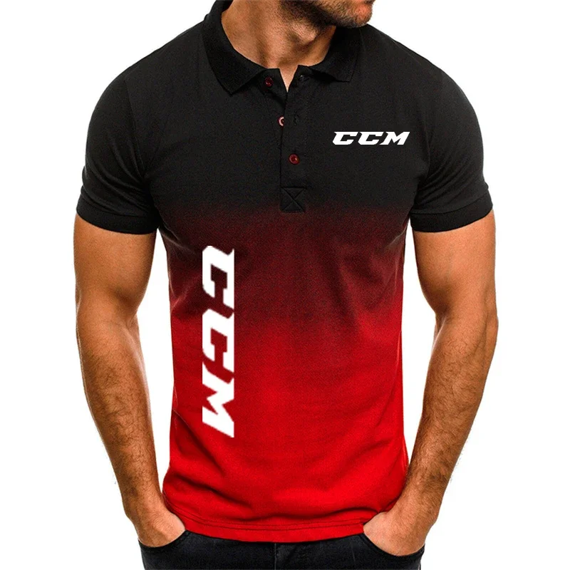 CCM-Camisa polo masculina de algodão gradiente 3D, Harajuku T-shirt extragrande, lapela, respirável, Business Casual Golf Top, verão