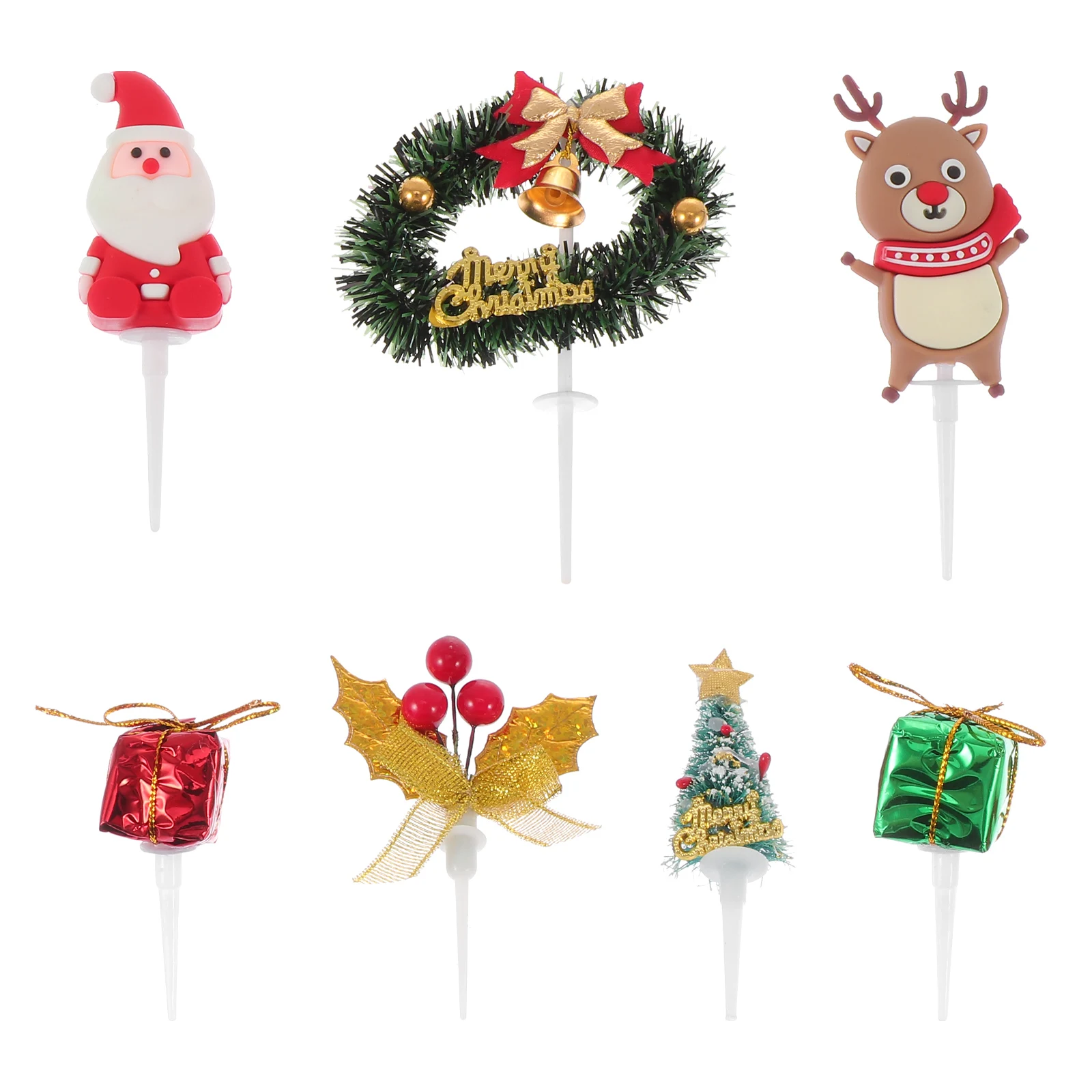 

8 Pcs Cake Plug-in Decoration Dessert Insert Toppers Christams Christmas Tree Wreath Decorations