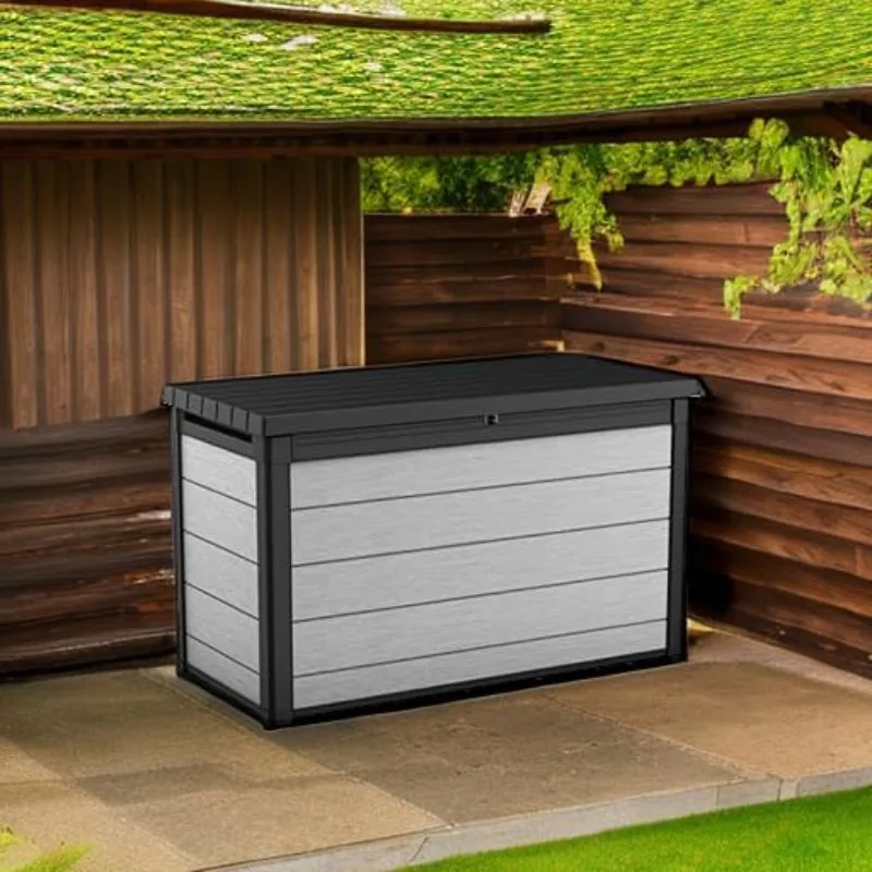 Resin Large Deck Box with Double Wall 20mm Panels Paintable and Drillable for Organizing and Storing Patio Furniture Tool Case