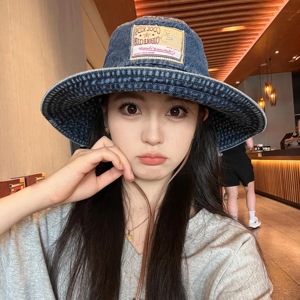 

Горячая солнцезащитная женская джинсовая панама ветрозащитная ретро шляпа от солнца с большими полями и шнурком универсальная солнцезащитная кепка весна